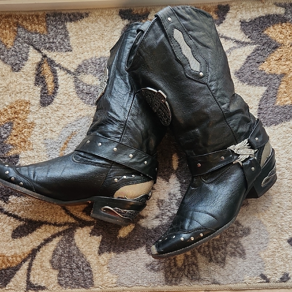 UNIQUE Black Heeled Boots with Silver Accents